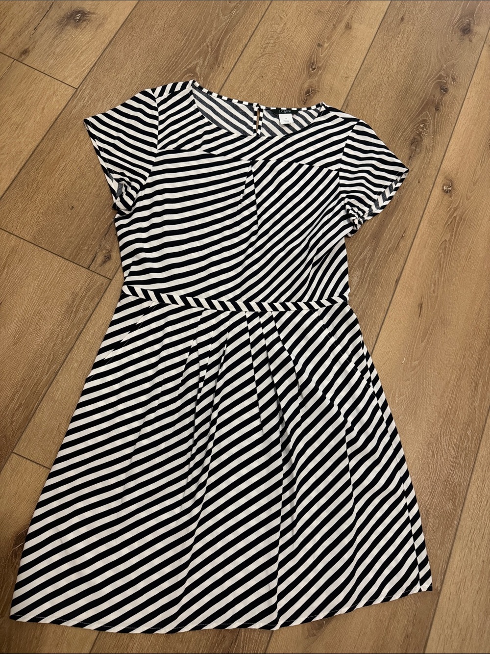 J. Crew Black and White Striped Short Sleeve Fit-and-Flare Dress
